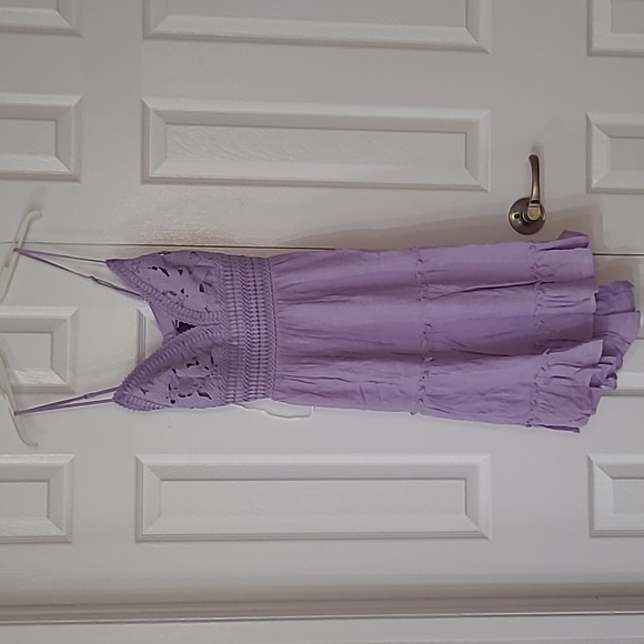 Wearing Rn🌷LOVE TREE Lavender Crochet Open Back Bow Tie Lace Waist Band Dress - Picture 5 of 11